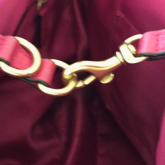 COACH Pink Cream/ Light Taupe Leather Color Block Chain Strap Tote Purse - Picture 11 of 14